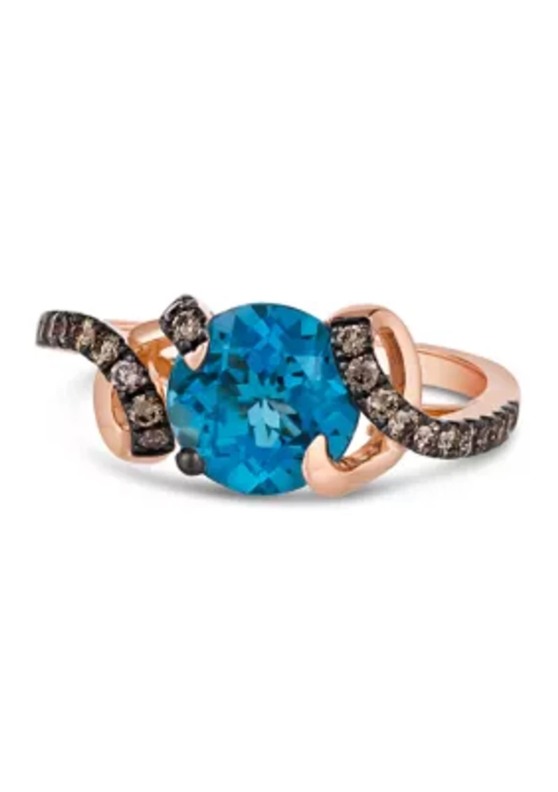 Chocolatier® Ring featuring 2 5/8 cts. Deep Sea Blue Topaz™, 1/4 cts. Chocolate Diamonds® set in 14K Strawberry Gold®