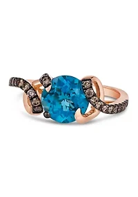 Chocolatier® Ring featuring 2 5/8 cts. Deep Sea Blue Topaz™, 1/4 cts. Chocolate Diamonds® set in 14K Strawberry Gold®