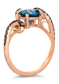 Chocolatier® Ring featuring 2 5/8 cts. Deep Sea Blue Topaz™, 1/4 cts. Chocolate Diamonds® set in 14K Strawberry Gold®
