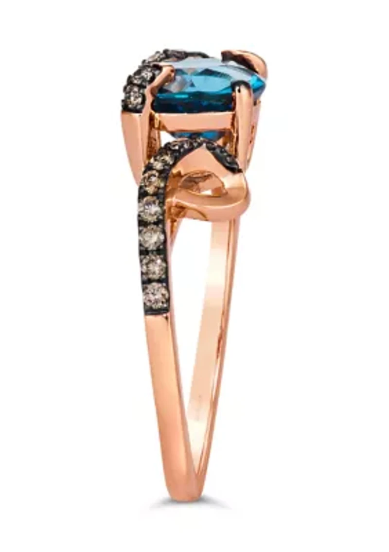 Chocolatier® Ring featuring 2 5/8 cts. Deep Sea Blue Topaz™, 1/4 cts. Chocolate Diamonds® set in 14K Strawberry Gold®