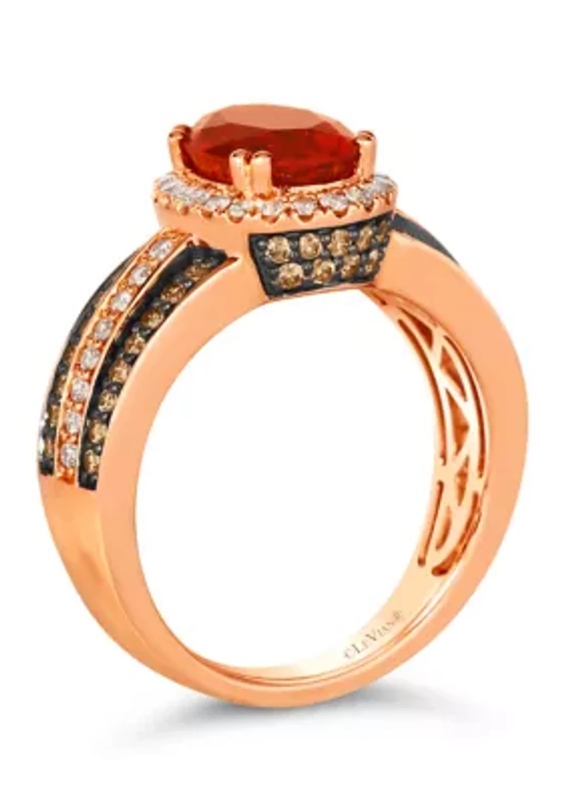 1 ct. t.w. Neon Tangerine Fire Opal®, 1/3 Nude Diamonds™, 3/8 Chocolate Diamonds® Ring 14K Strawberry Gold®