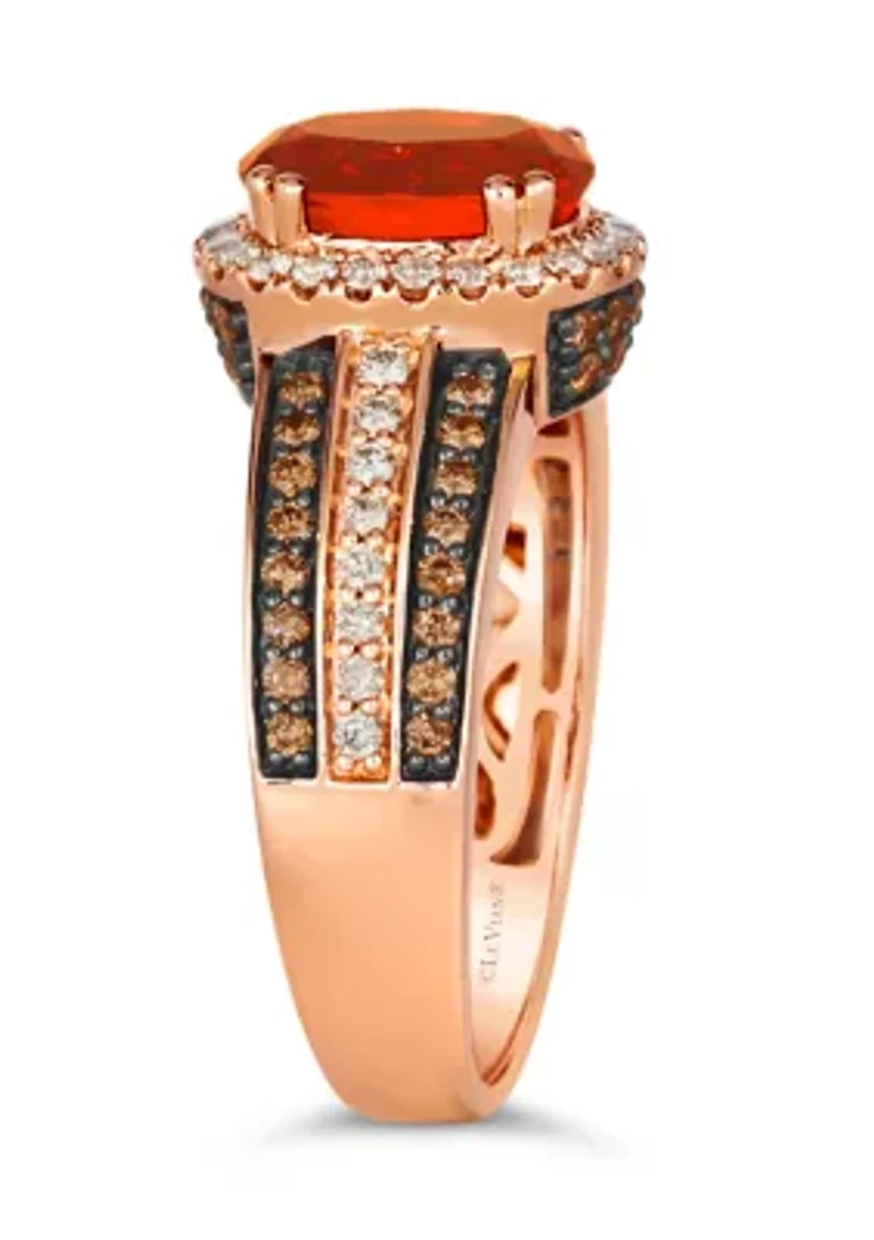 1 ct. t.w. Neon Tangerine Fire Opal®, 1/3 Nude Diamonds™, 3/8 Chocolate Diamonds® Ring 14K Strawberry Gold®