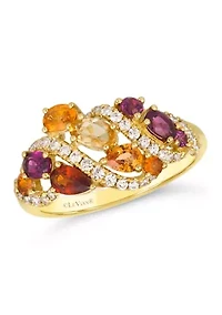 Ring featuring 3/8 ct. t.w. Light Spessartite, 1/3 ct. t.w. Dark Spessartite, 1/2 ct. t.w. Raspberry Rhodolite®, 1/5 ct. t.w. Light Citrine, 1/4 ct. t.w. Vanilla Diamonds®  set in 14K Honey Gold™