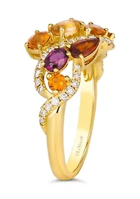 Ring featuring 3/8 ct. t.w. Light Spessartite, 1/3 ct. t.w. Dark Spessartite, 1/2 ct. t.w. Raspberry Rhodolite®, 1/5 ct. t.w. Light Citrine, 1/4 ct. t.w. Vanilla Diamonds®  set in 14K Honey Gold™
