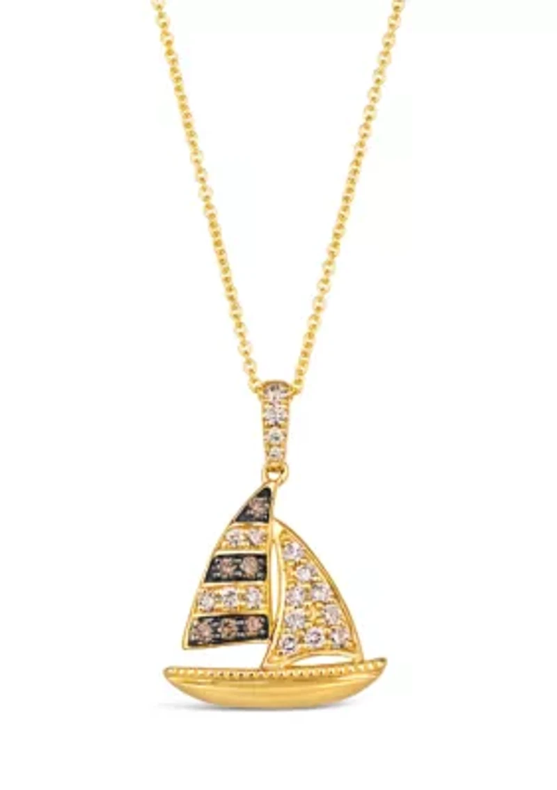1/4 ct. t.w. Nude Diamonds™, 1/15 ct. t.w. Chocolate Diamonds® Sailboat Pendant Necklace in 14K Honey Gold™