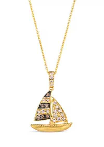 1/4 ct. t.w. Nude Diamonds™, 1/15 ct. t.w. Chocolate Diamonds® Sailboat Pendant Necklace in 14K Honey Gold™
