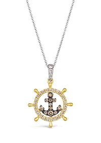 1/4 ct. t.w. Nude Diamonds™, 1/10 ct. t.w. Chocolate Diamonds® Anchor Pendant Necklace in 14K Two Tone Gold