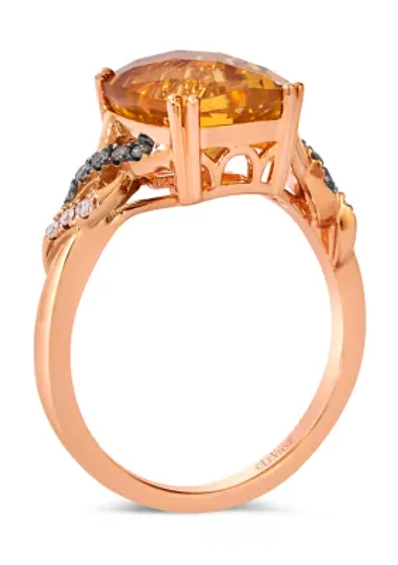 Ring featuring 4 cts. Cinnamon Citrine®, 1/20 cts. Chocolate Diamonds®, Nude Diamonds™ set in 14K Strawberry Gold®
