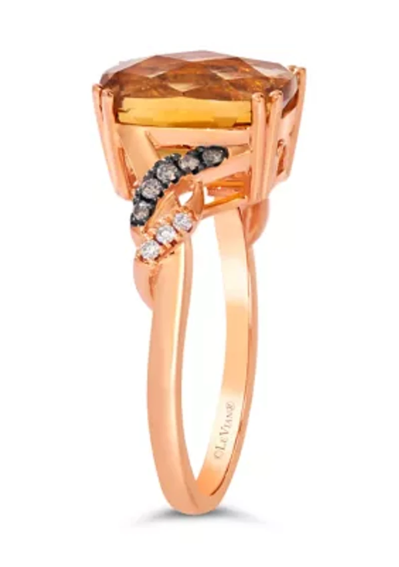 Ring featuring 4 cts. Cinnamon Citrine®, 1/20 cts. Chocolate Diamonds®, Nude Diamonds™ set in 14K Strawberry Gold®