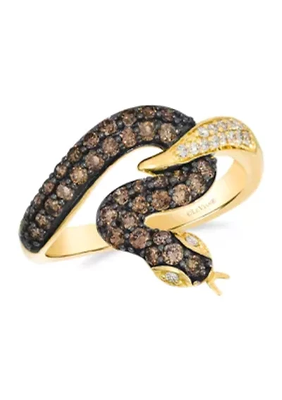 5/8 ct. t.w. Chocolate Diamonds®, 1/10 ct. t.w. Nude Diamonds™ Snake Ring in 14K Honey Gold™