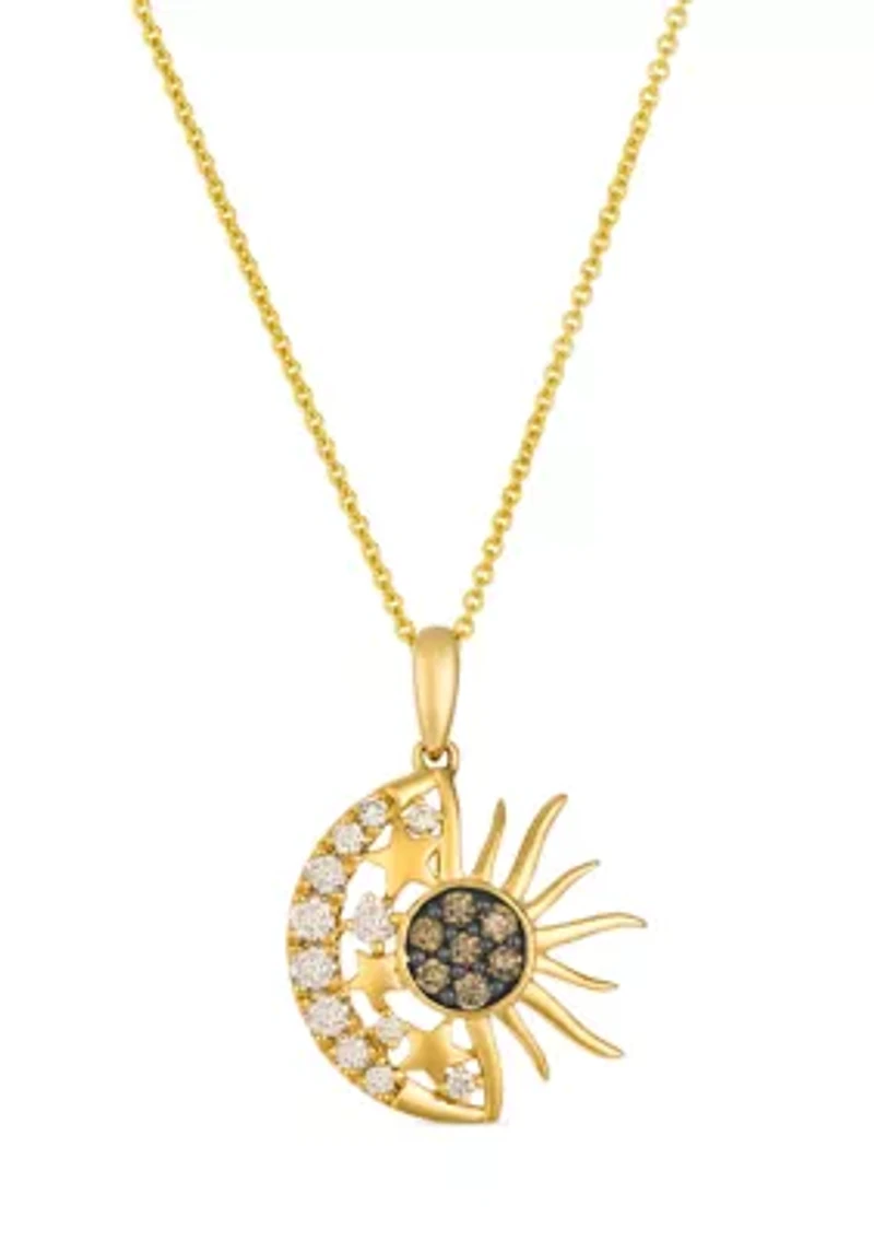 1/4 ct. t.w. Nude Diamonds™, 1/8 ct. t.w. Chocolate Diamonds® Sun and Moon Pendant Necklace in 14K Honey Gold™