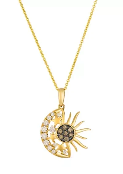 1/4 ct. t.w. Nude Diamonds™, 1/8 ct. t.w. Chocolate Diamonds® Sun and Moon Pendant Necklace in 14K Honey Gold™
