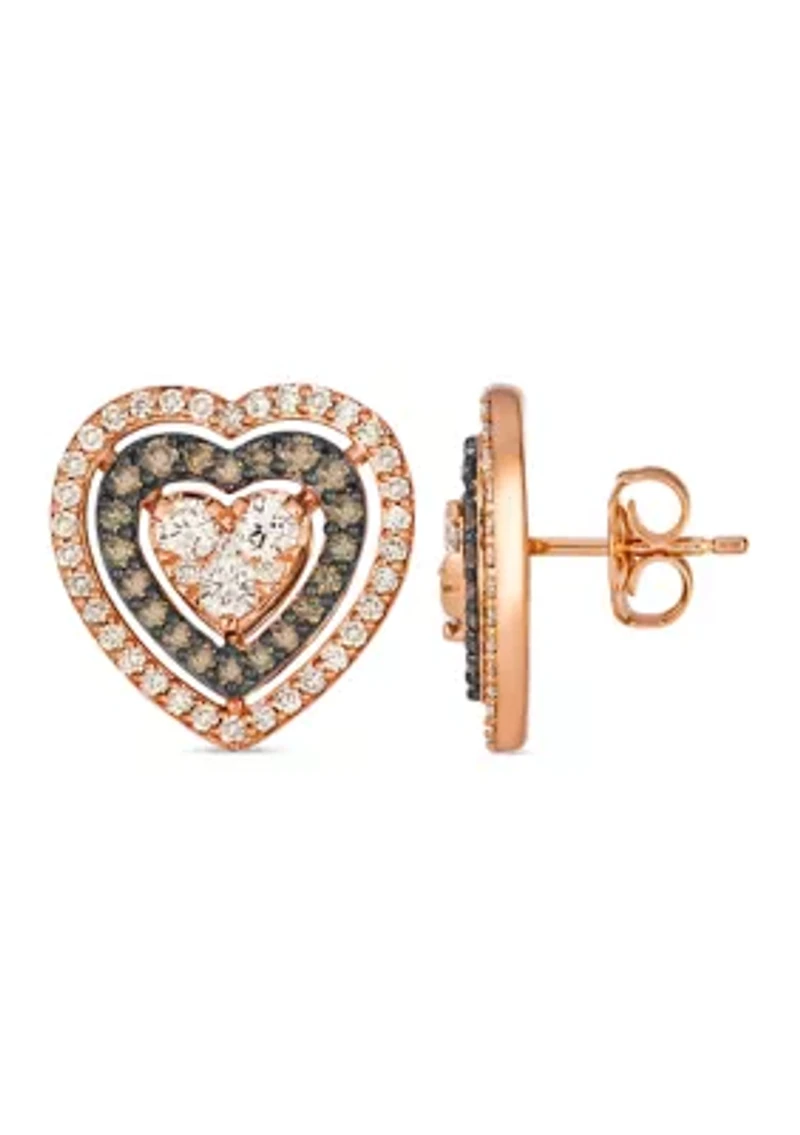  Earrings featuring 7/8 ct. t.w. Nude Diamonds™, 3/8 ct. t.w. Chocolate Diamonds® set in 14K Strawberry Gold®