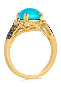 Ring featuring 2.3 ct. t.w. Robins Egg Blue Turquoise™, 1/5 ct. t.w. Nude Diamonds™, 1/6 ct. t.w. Chocolate Diamonds® set in 14K Honey Gold™