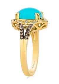 Ring featuring 2.3 ct. t.w. Robins Egg Blue Turquoise™, 1/5 ct. t.w. Nude Diamonds™, 1/6 ct. t.w. Chocolate Diamonds® set in 14K Honey Gold™