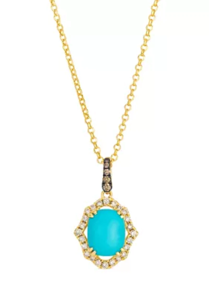 Pendant featuring 2 ct. t.w. Robin's Egg Blue Turquoise™, 1/20 ct. t.w. Chocolate Diamonds®, 1/4 ct. t.w. Nude Diamonds™ set in 14K Honey Gold™