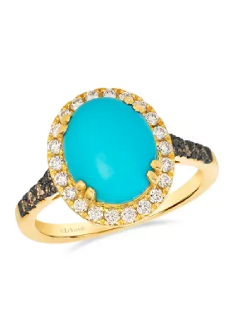 Ring featuring 3.75 ct. t.w. Robin's Egg Blue Turquoise™, 1/6 ct. t.w. Chocolate Diamonds®, 1/3 ct. t.w. Nude Diamonds™ set in 14K Honey Gold™