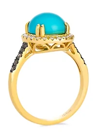 Ring featuring 3.75 ct. t.w. Robin's Egg Blue Turquoise™, 1/6 ct. t.w. Chocolate Diamonds®, 1/3 ct. t.w. Nude Diamonds™ set in 14K Honey Gold™
