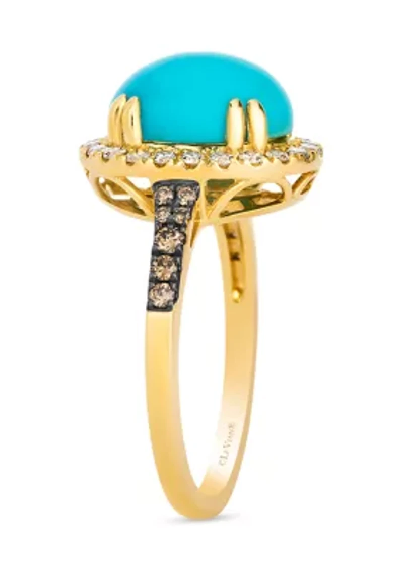 Ring featuring 3.75 ct. t.w. Robin's Egg Blue Turquoise™, 1/6 ct. t.w. Chocolate Diamonds®, 1/3 ct. t.w. Nude Diamonds™ set in 14K Honey Gold™