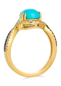 Ring featuring 1.5 ct. t.w. Robin’s Egg Blue Turquoise™, accented with 1/3 ct. t.w. Chocolate Diamonds® and 1/10 ct. t.w. Nude Diamonds™ set in 14K Honey Gold™