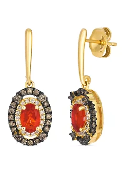 Earrings featuring 1/2 ct. t.w. Neon Tangerine Fire Opal®, 3/8 ct. t.w. Chocolate Diamonds®, 1/8 ct. t.w. Nude Diamonds™ set in 14K Honey Gold™