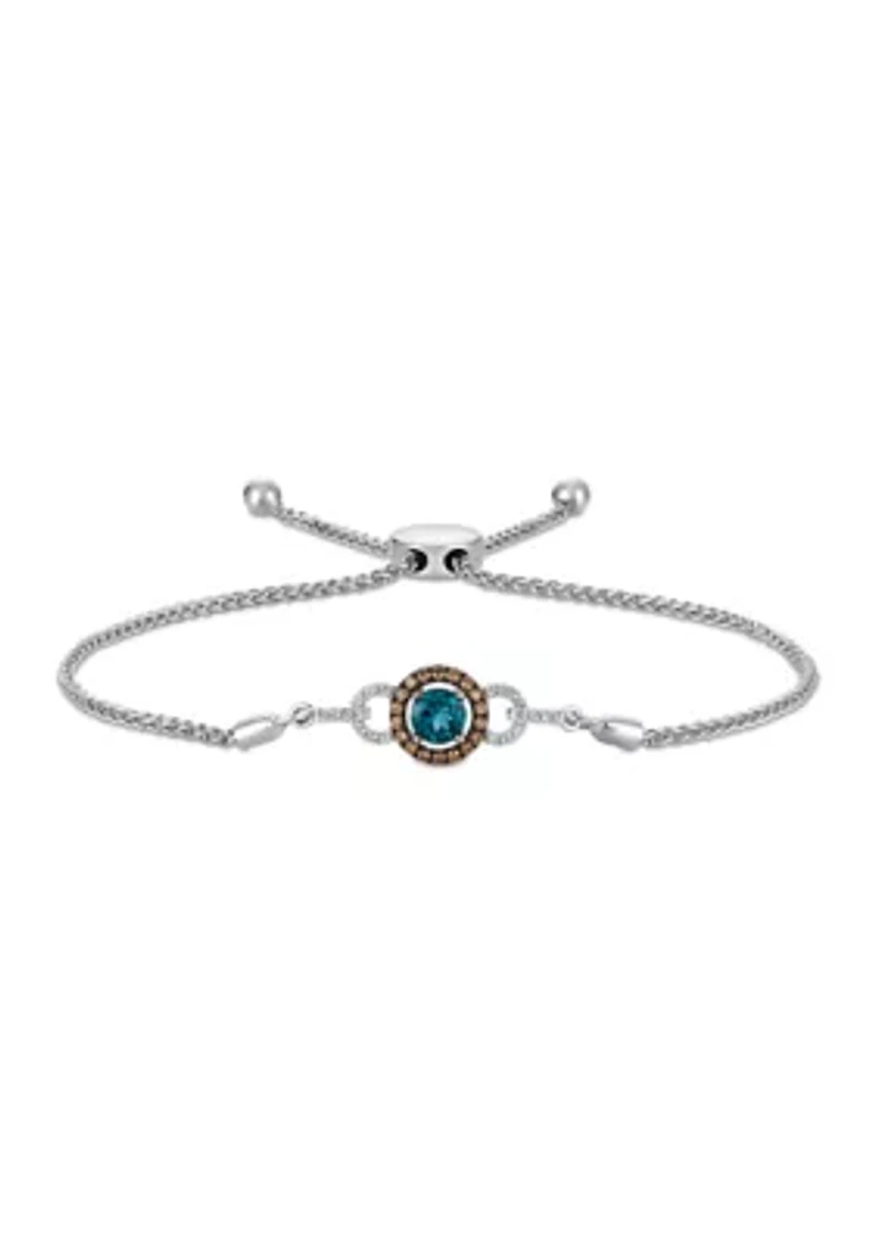 1/5 ct. t.w. Diamond and Blue Topaz Bolo Bracelet in 14K White Gold
