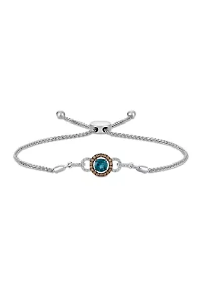 1/5 ct. t.w. Diamond and Blue Topaz Bolo Bracelet in 14K White Gold 