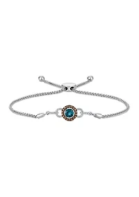 1/5 ct. t.w. Diamond and Blue Topaz Bolo Bracelet in 14K White Gold 