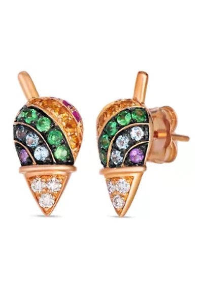 1/5 ct. t.w. Cinnamon Citrine®, 1/5 ct. t.w. Forest Green Tsavorite™, 1/10 ct. t.w. Bubble Gum Pink Sapphire™, 1/10 ct. t.w. Ocean Blue Topaz™, ct. t.w. Grape Amethyst™, 1/10 ct. t.w. Nude Diamonds™ Earrings set in 14K Strawberry Gold®