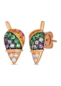 1/5 ct. t.w. Cinnamon Citrine®, 1/5 ct. t.w. Forest Green Tsavorite™, 1/10 ct. t.w. Bubble Gum Pink Sapphire™, 1/10 ct. t.w. Ocean Blue Topaz™, ct. t.w. Grape Amethyst™, 1/10 ct. t.w. Nude Diamonds™ Earrings set in 14K Strawberry Gold®