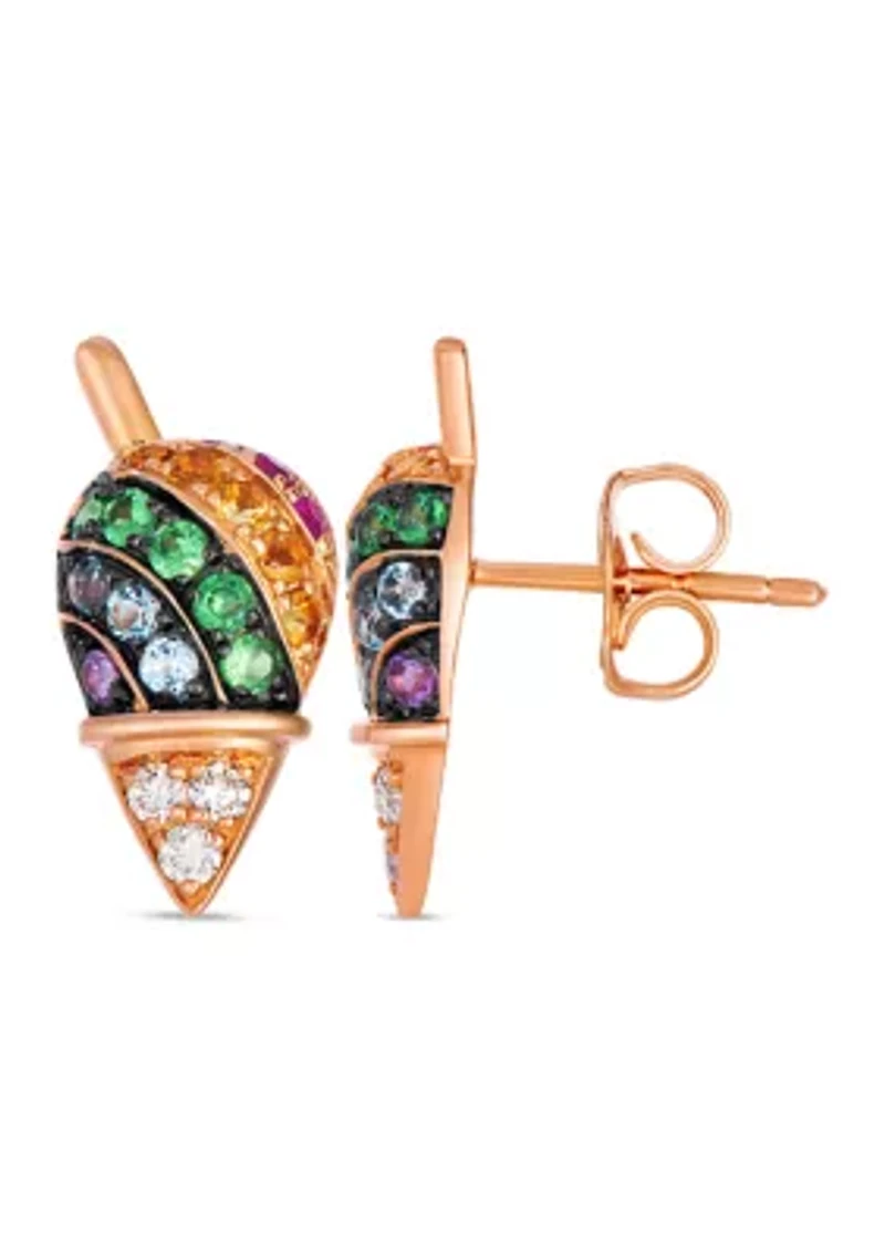 1/5 ct. t.w. Cinnamon Citrine®, 1/5 ct. t.w. Forest Green Tsavorite™, 1/10 ct. t.w. Bubble Gum Pink Sapphire™, 1/10 ct. t.w. Ocean Blue Topaz™, ct. t.w. Grape Amethyst™, 1/10 ct. t.w. Nude Diamonds™ Earrings set in 14K Strawberry Gold®
