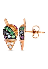1/5 ct. t.w. Cinnamon Citrine®, 1/5 ct. t.w. Forest Green Tsavorite™, 1/10 ct. t.w. Bubble Gum Pink Sapphire™, 1/10 ct. t.w. Ocean Blue Topaz™, ct. t.w. Grape Amethyst™, 1/10 ct. t.w. Nude Diamonds™ Earrings set in 14K Strawberry Gold®