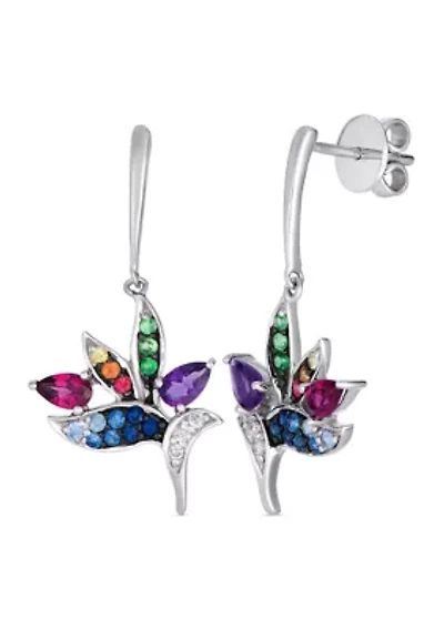 Earrings featuring 1/2 ct. t.w. Raspberry Rhodolite®, 1/3 ct. t.w. Grape Amethyst™, 1/4 ct. t.w. Blueberry Sapphire™, 1/15 ct. t.w. Multi-Color Sapphire, 1/15 ct. t.w. Forest Green Tsavorite™, 1/10 ct. t.w. Vanilla Diamonds®  set in 14K Vanilla Gold®