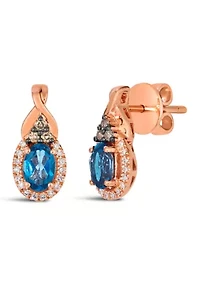 Chocolatier® Earrings featuring 1 cts. Deep Sea Blue Topaz™, 1/15 cts. Chocolate Diamonds®, 1/10 cts. Vanilla Diamonds® set in 14K Strawberry Gold®