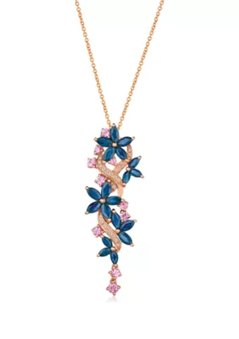 2.62 ct. t.w. Blueberry Sapphire™, 1/2 ct. t.w. Bubble Gum Pink Sapphire™, 1/10 ct. t.w. Vanilla Diamonds® Pendant Necklace in 14K Strawberry Gold®