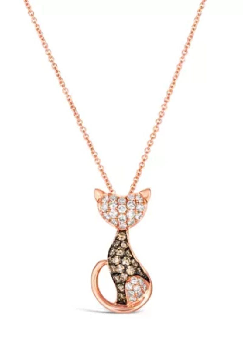 1/3 ct. t.w. Nude Diamonds™, 1/4 ct. t.w. Chocolate Diamonds® Cat Necklace in 14K Strawberry Gold®
