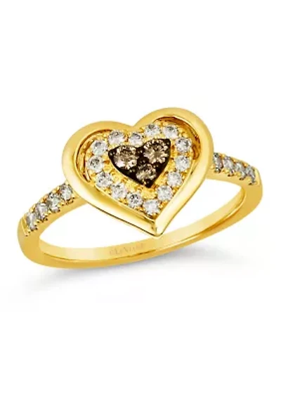 1/10 ct. t.w. Chocolate Diamonds®, 1/3 ct. t.w. Nude Diamonds™ Heart Ring in 14K Honey Gold™