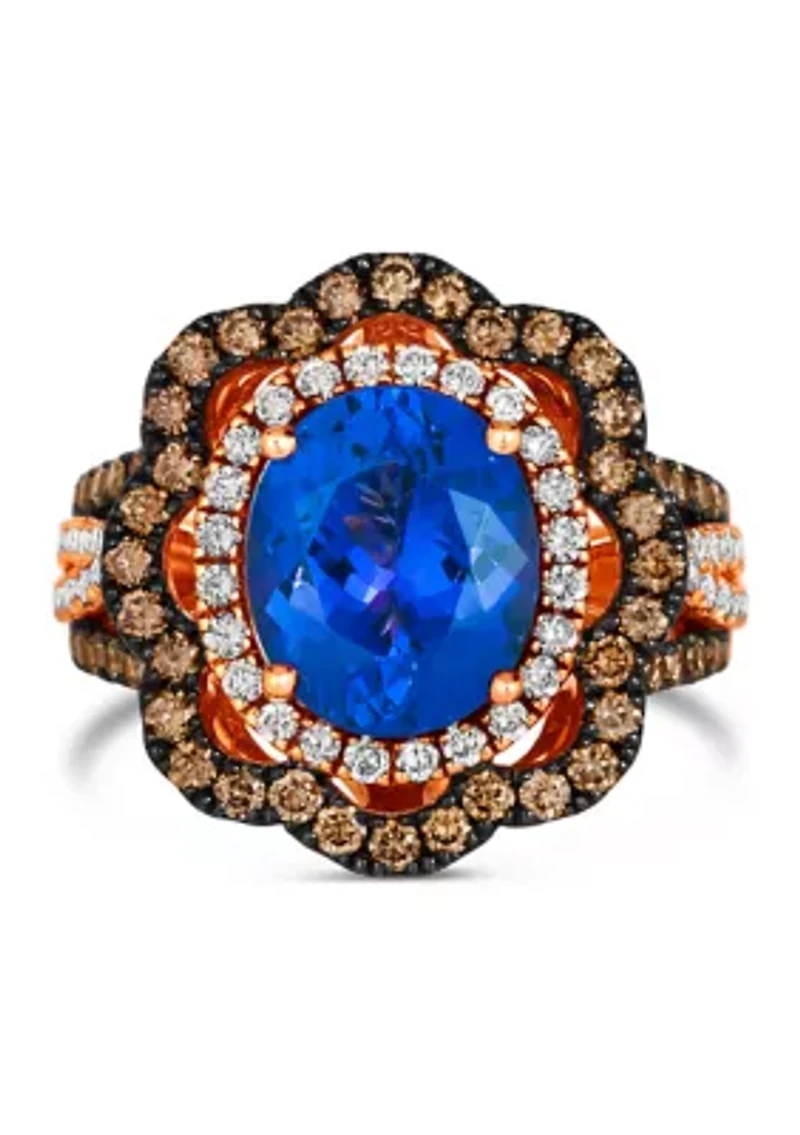 Ring featuring 3.5 ct. t.w. Blueberry Tanzanite®, 1 ct. t.w. Chocolate Diamonds®, 1/2 ct. t.w. Nude Diamonds™ set in 14K Strawberry Gold®