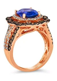 Ring featuring 3.5 ct. t.w. Blueberry Tanzanite®, 1 ct. t.w. Chocolate Diamonds®, 1/2 ct. t.w. Nude Diamonds™ set in 14K Strawberry Gold®