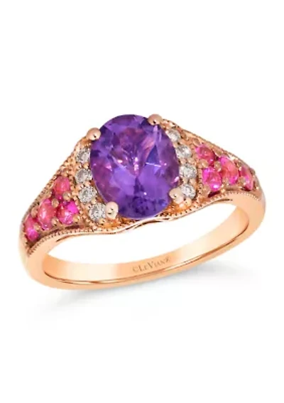 1.3 ct. t.w. Grape Amethyst™, 2/5 ct. t.w. Bubble Gum Pink Sapphire™, 1/8 ct. t.w. Nude Diamonds™  Ring set in 14K Strawberry Gold®