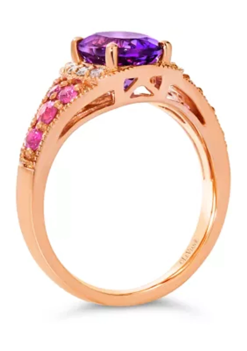 1.3 ct. t.w. Grape Amethyst™, 2/5 ct. t.w. Bubble Gum Pink Sapphire™, 1/8 ct. t.w. Nude Diamonds™  Ring set in 14K Strawberry Gold®