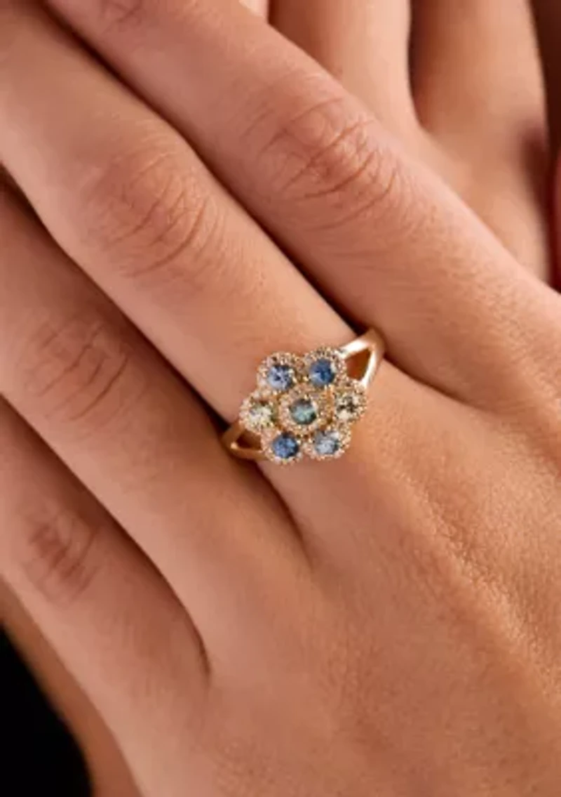 Ring featuring 7/8 ct. t.w. Montana Sapphire Ombré™, 1/5 ct. t.w. Nude Diamonds™ set in 14K Honey Gold™