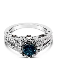 1/2 ct. t.w. Blue Zirconia and 5/8 ct. t.w. Nude Diamond™ Ring in 14K Vanilla Gold®