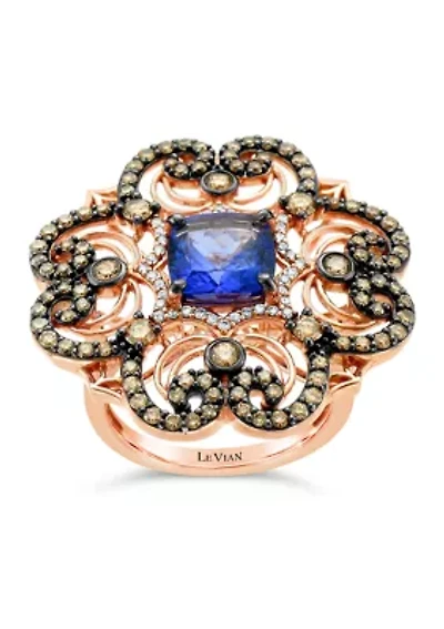 Chocolatier® Ring featuring 2 ct. t.w. Blueberry Tanzanite®, 1.16 ct. t.w. Chocolate Diamonds®, 1/6 ct. t.w. Vanilla Diamonds® in 14K Strawberry Gold®