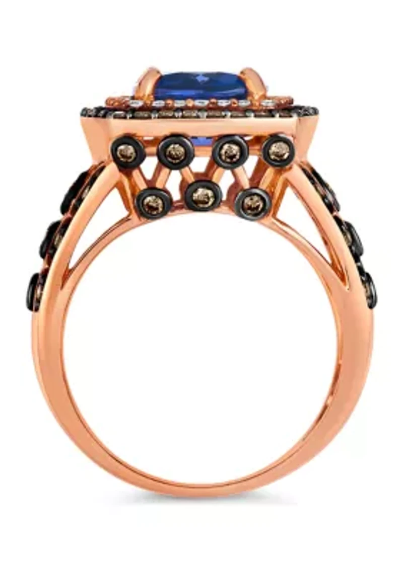 Chocolatier® Ring featuring 3.62 ct. t.w. Blueberry Tanzanite®, 3/4 ct. t.w. Chocolate Diamonds®, 1/5 ct. t.w. Vanilla Diamonds® in 14K Strawberry Gold®