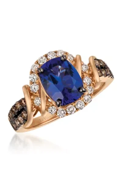 Blueberry Tanzanite and Chocolate & Vanilla Diamonds Ring in 14k Strawberry Gold