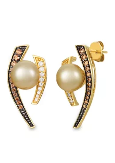  Chocolatier® Earrings featuring Golden South Sea Pearl, 1/3 ct. t.w. Chocolate Diamonds®, 1/8 ct. t.w. Vanilla Diamonds® set in 14K Honey Gold™