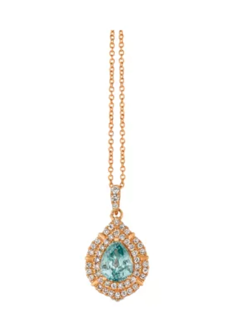 1/4 ct. t.w. Diamond and 1.07 ct. t.w. Blue Zircon Pendant Necklace in 14K Rose Gold