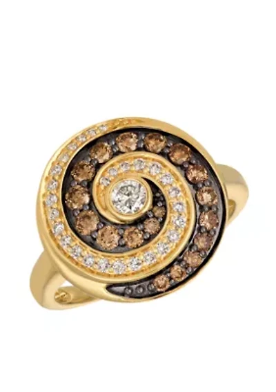 Chocolate Diamonds and Vanilla Diamonds 14k Honey Gold Ring