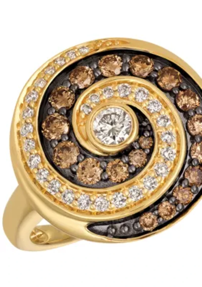 Chocolate Diamonds and Vanilla Diamonds 14k Honey Gold Ring